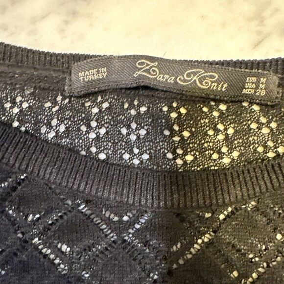 ZARA Open Knit Pointelle/Crochet Tunic Jumper Top Size Medium Sweater Black - Picture 7 of 7